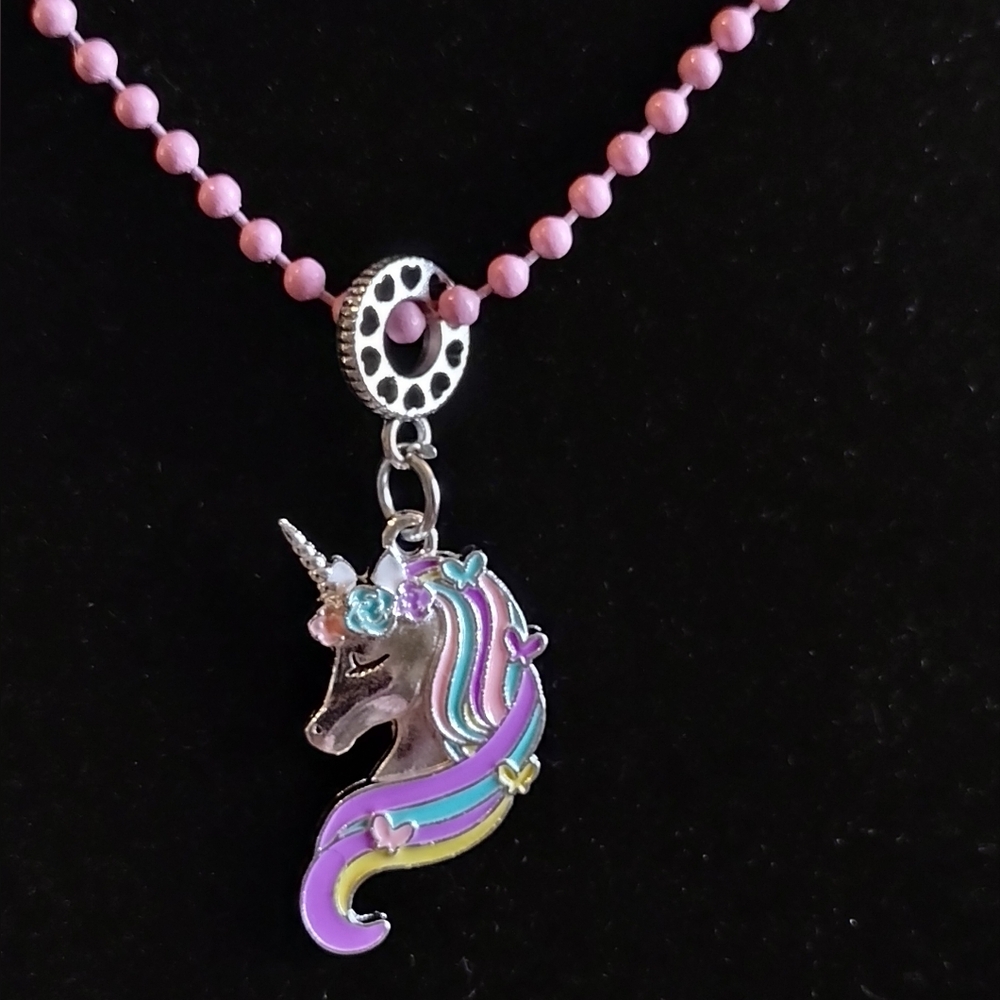 Unicorn Pendant Charm on a Pink Ball Chain new